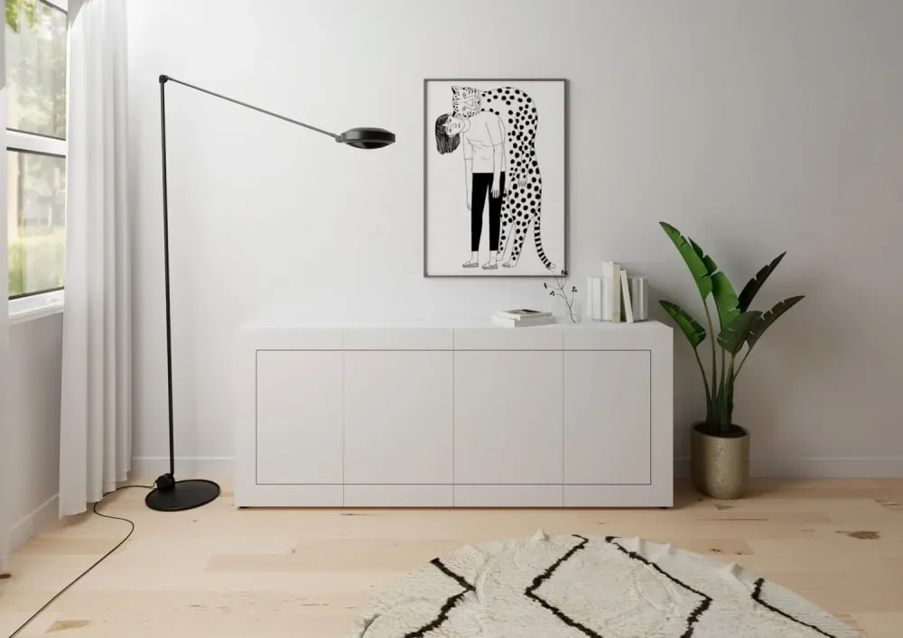 Illustration numéro 2 du produit Buffet 4 portes effet bois blanc brillant 200x40x83,5 cm