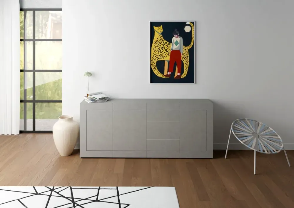 Illustration numéro 2 du produit Buffet 3 portes/3 tiroirs effet bois gris cachemire 200x40x83,5 cm