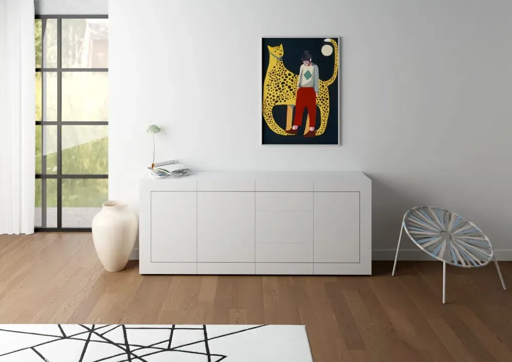 Illustration numéro 2 du produit Buffet 3 portes/3 tiroirs effet bois blanc brillant 200x40x83,5 cm