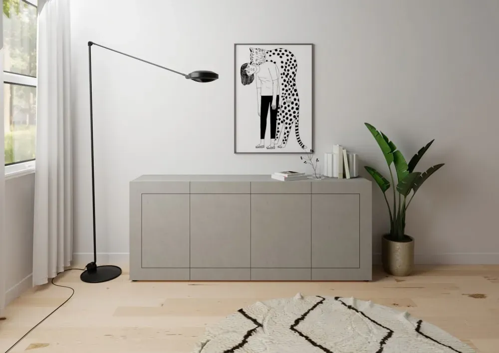 Illustration numéro 2 du produit Buffet 4 portes effet bois gris cachemire 200x40x83,5 cm