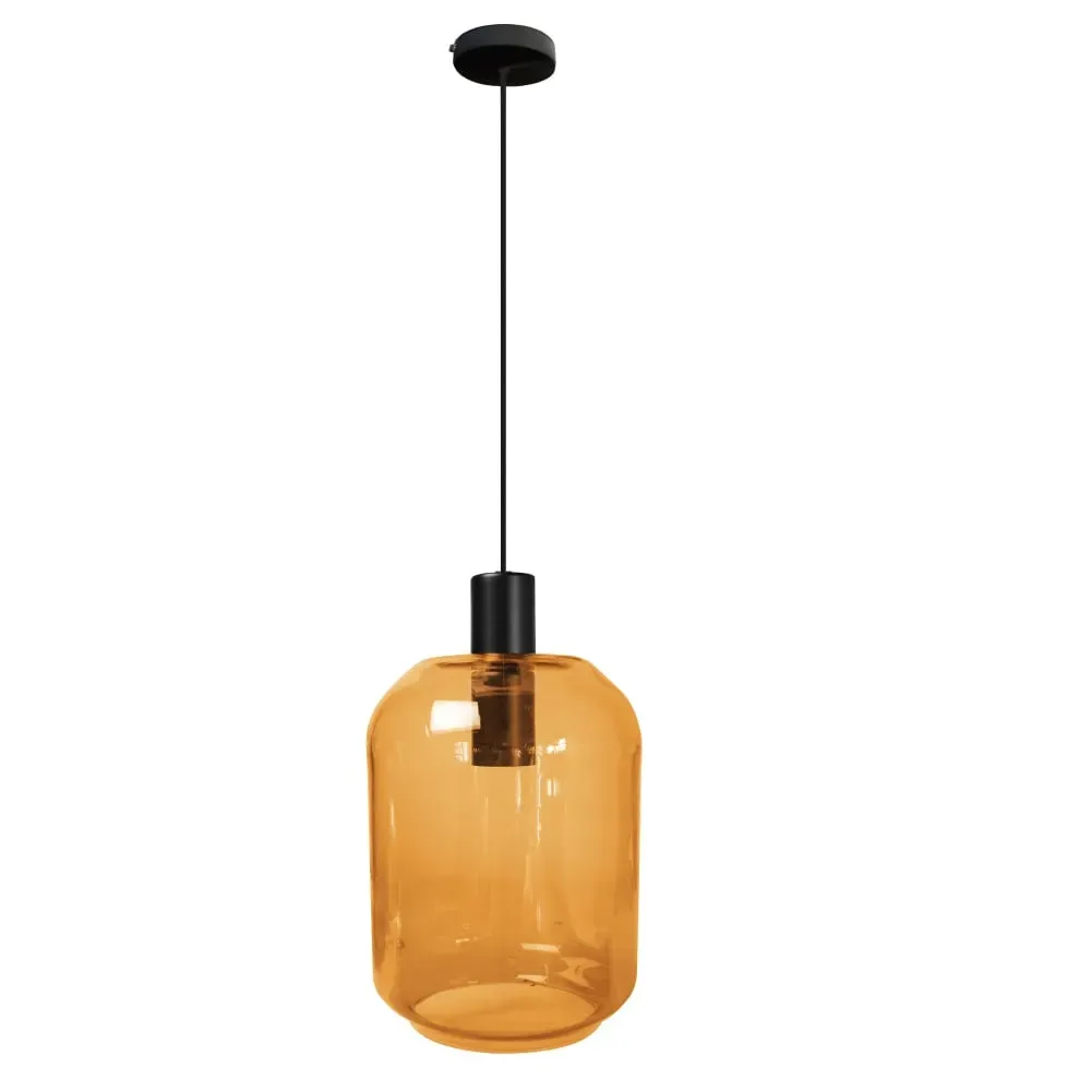 Illustration numéro 2 du produit Suspensionmétal H100cm noir;Abat-jour: ambre