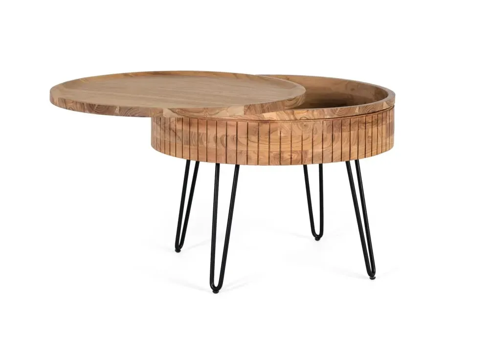 Illustration numéro 2 du produit Table basse en bois de manguier avec base en fer fabriquée à la main