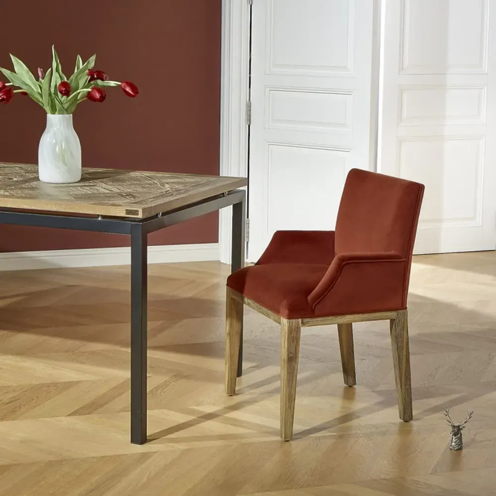 Illustration numéro 2 du produit Fauteuil de table en hévéa et velours caramel cuivré