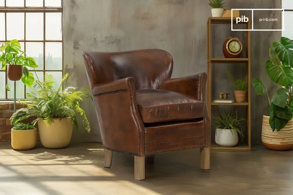 Illustration numéro 2 du produit Fauteuil club en cuir marron