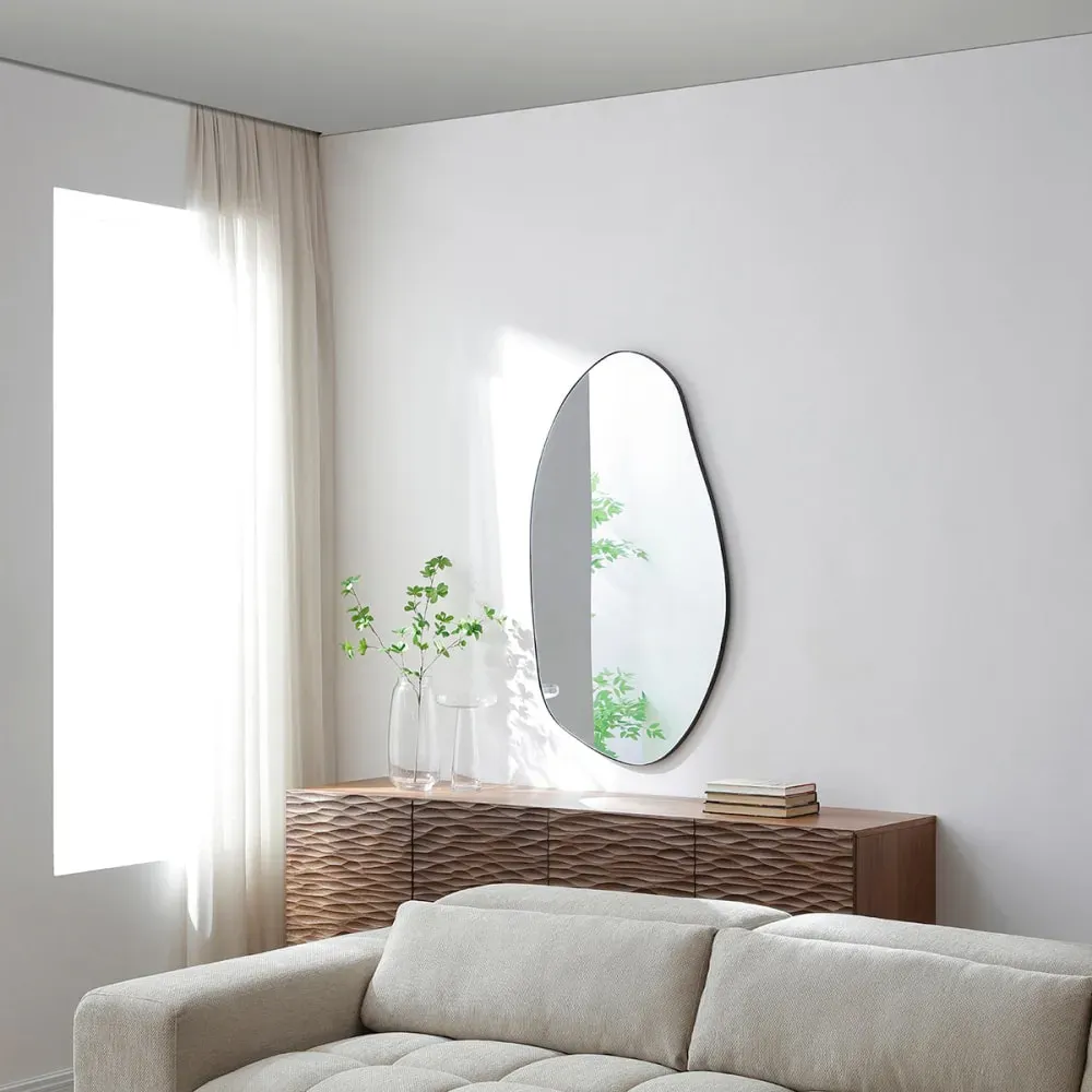 Illustration numéro 2 du produit Miroir décoratif organique en fer noir mat H115