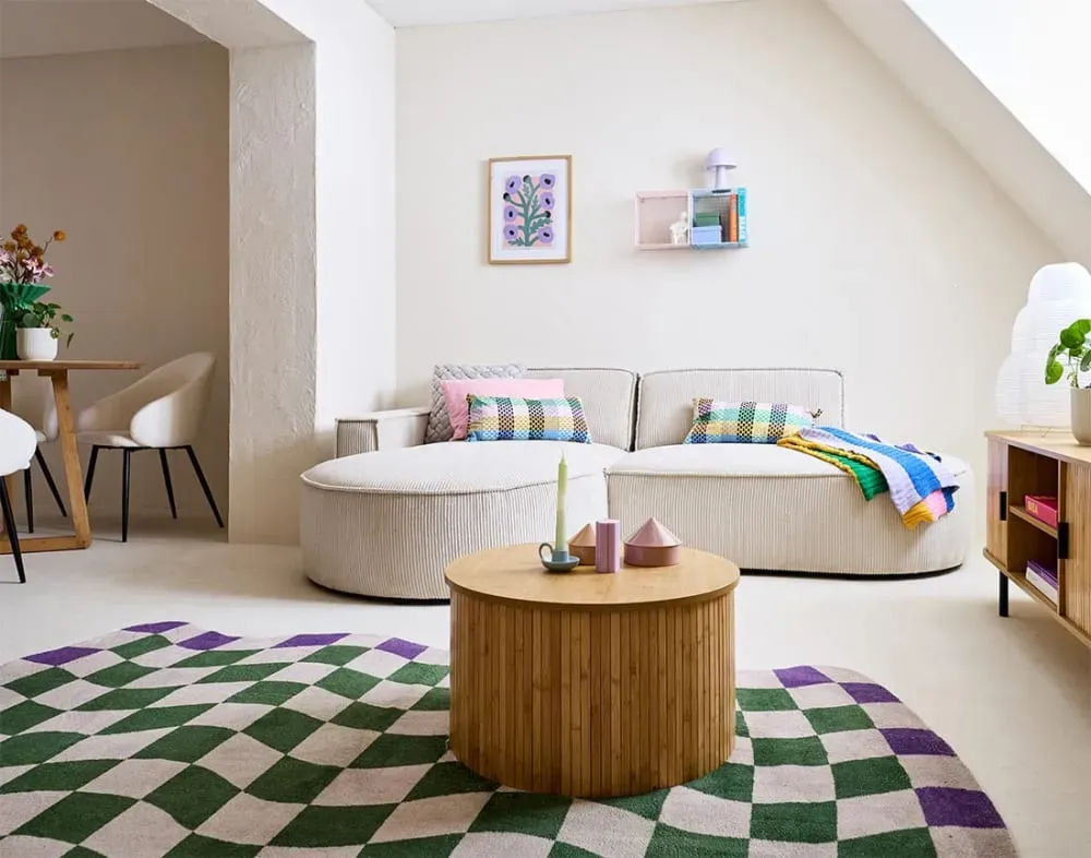 Illustration numéro 2 du produit Canapé d'angle gauche 4 places en velours côtelé beige