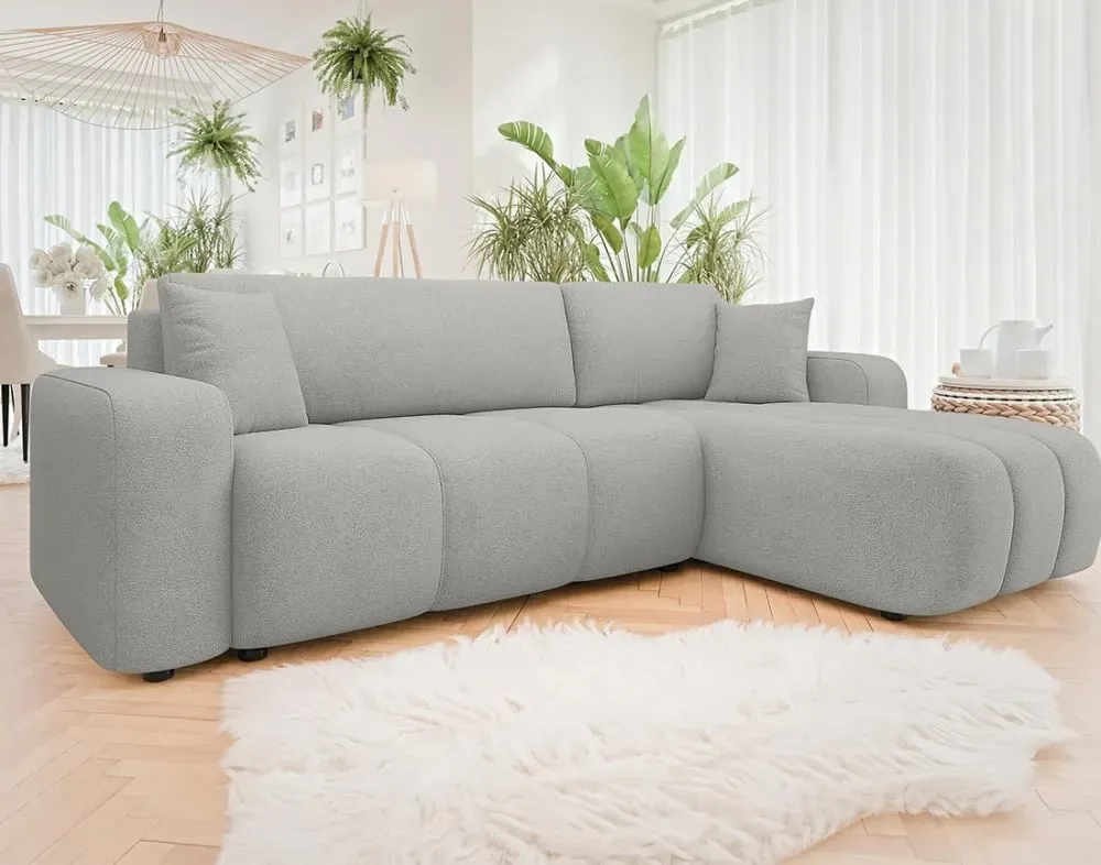 Illustration numéro 2 du produit Canapé d'angle réversible convertible 4 places en tissu gris clair