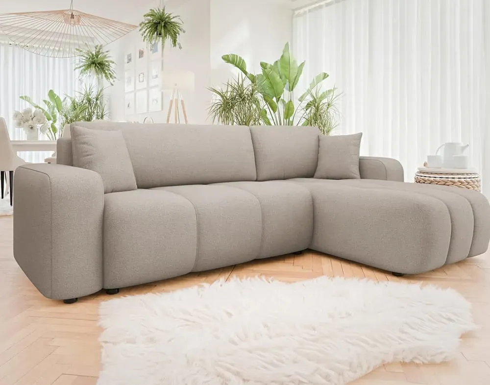 Illustration numéro 2 du produit Canapé d'angle réversible convertible 4 places en tissu taupe