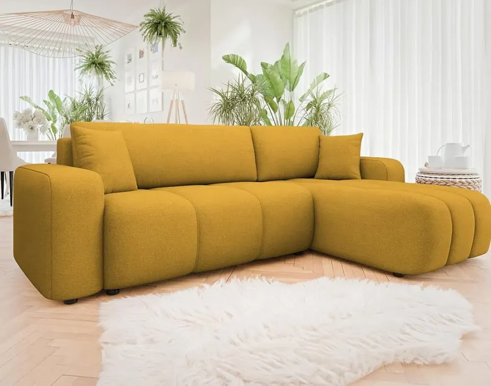 Illustration numéro 2 du produit Canapé d'angle réversible convertible 4 places en tissu jaune