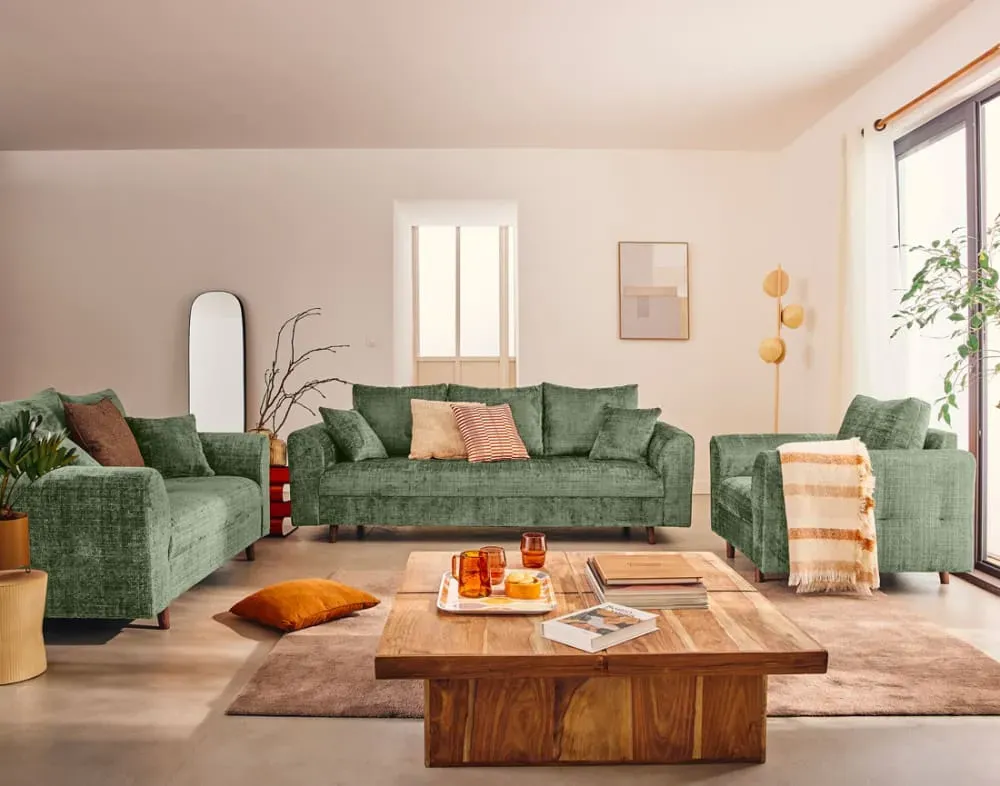 Illustration numéro 2 du produit Canapé 3 places en velours texturé vert sauge