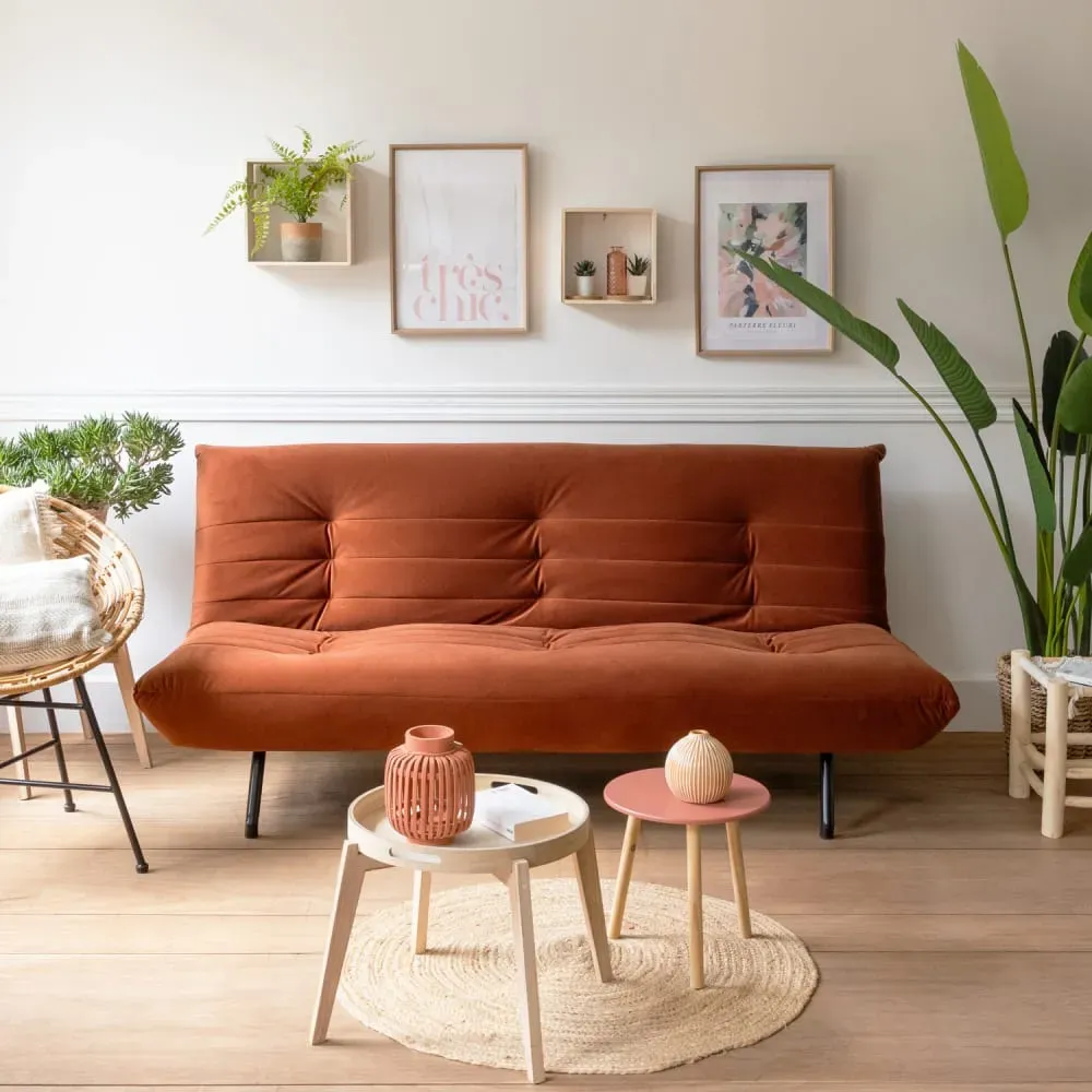 Illustration numéro 2 du produit Canapé convertible 3 places en velours terracotta