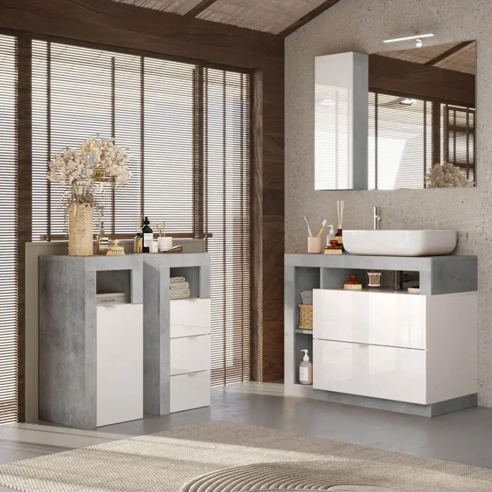 Illustration numéro 2 du produit Rangement  1 porte blanc laqué et aspect béton