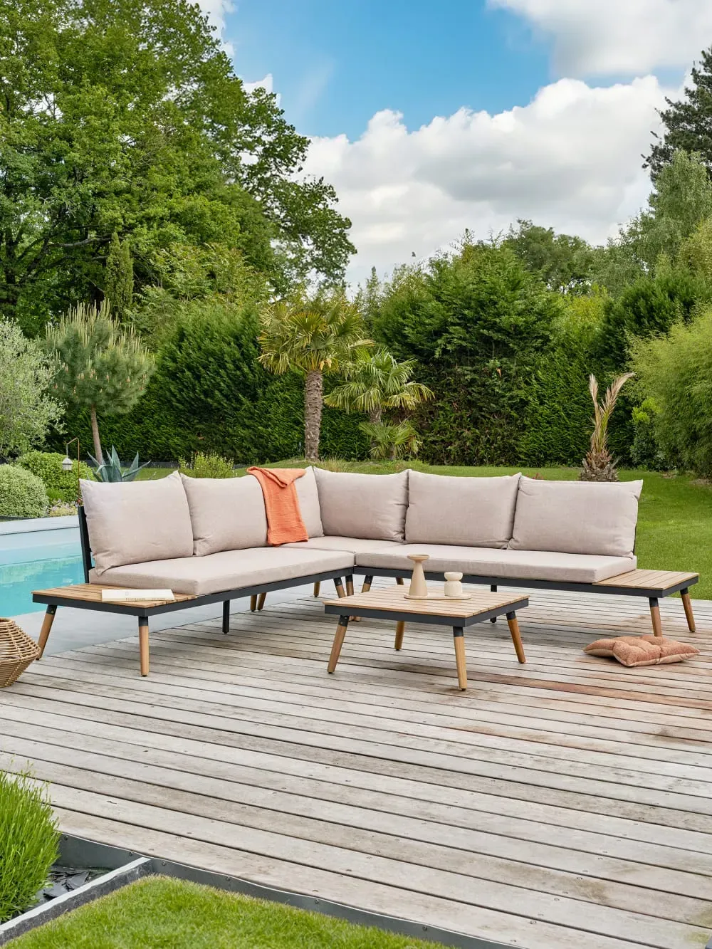 Illustration numéro 2 du produit Salon de jardin d'angle 5 places - Acacia