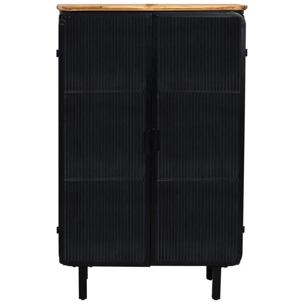 Illustration numéro 2 du produit Vitrine en métal, bois et verre 2 portes noir 72x36x113h cm