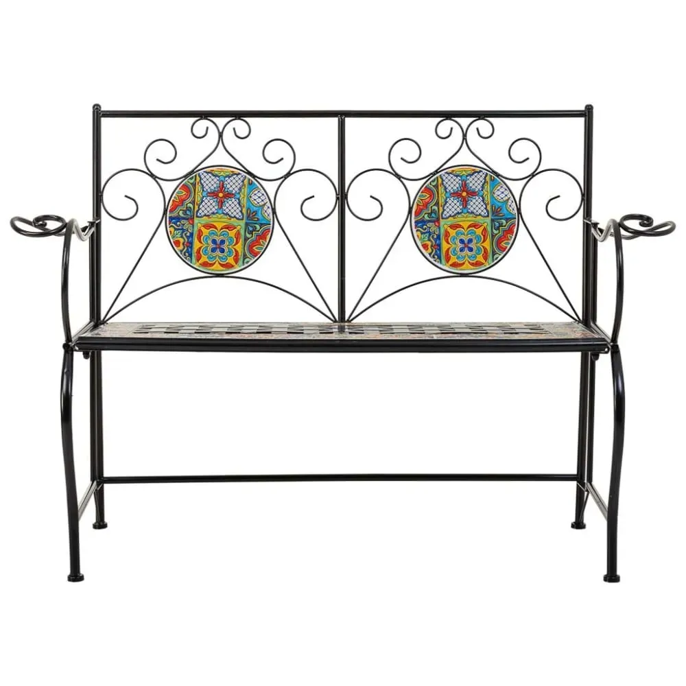 Illustration numéro 2 du produit Banc en mosaïque et fer forgé noir 110x50x88h