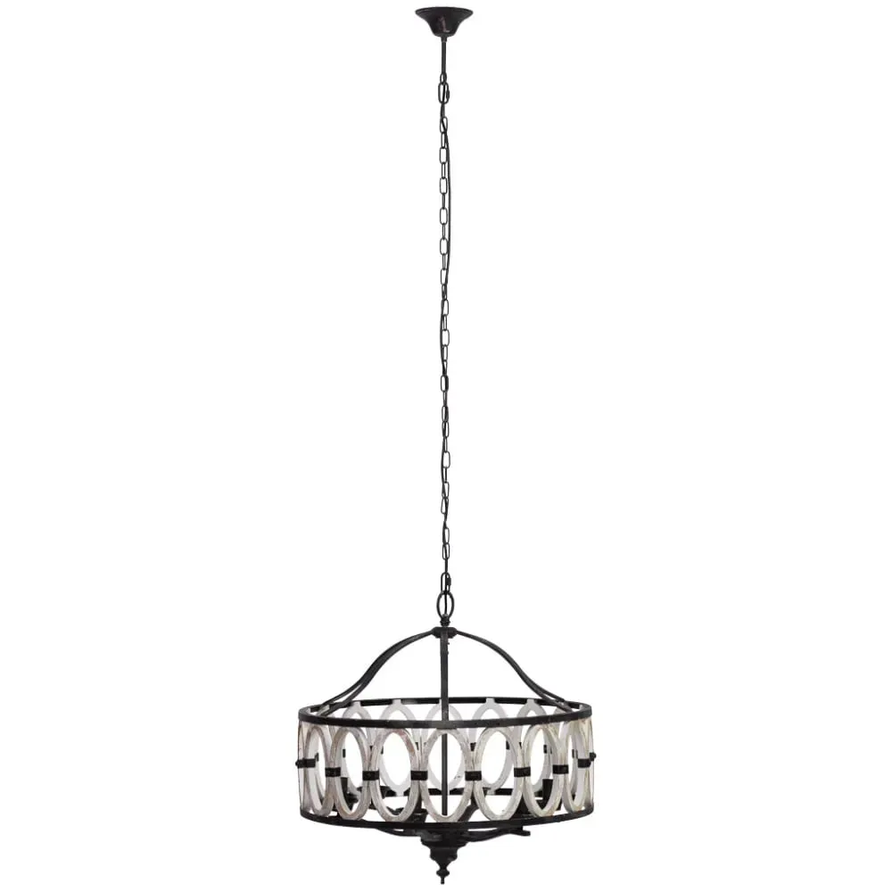 Illustration numéro 2 du produit Plafonnier rond en bois et métal vieilli noir D63x63x63h cm