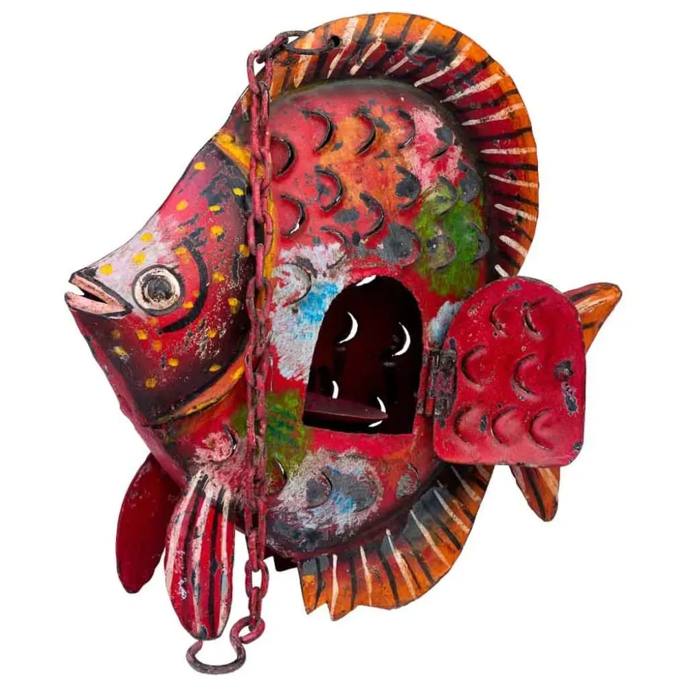 Illustration numéro 2 du produit Bougeoir poisson rouge en métal vieilli 30x9x30