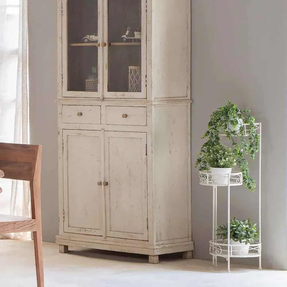 Illustration numéro 2 du produit Support pour 3 pots en fer forgé blanc 30x25x90