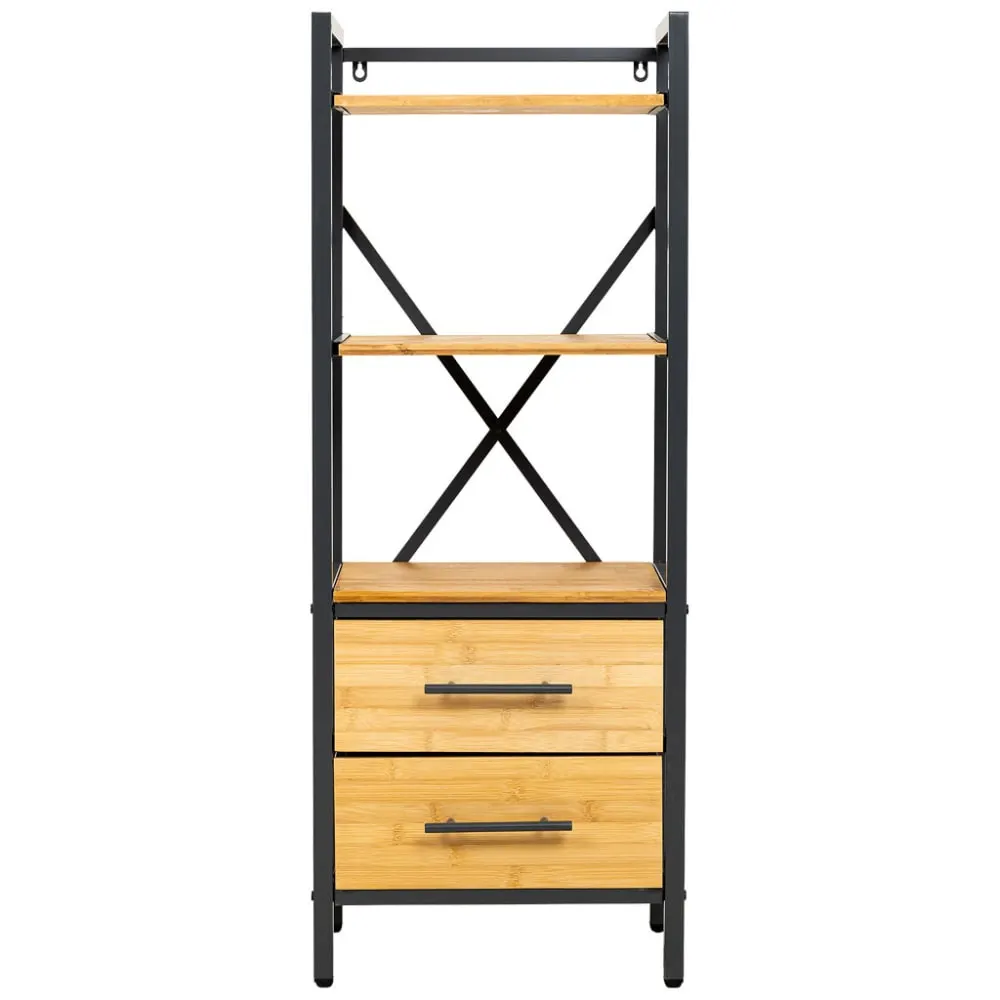 Illustration numéro 2 du produit Ensemble d'étagères en métal et bois avec 2 tiroirs. Marron 38x28x100h
