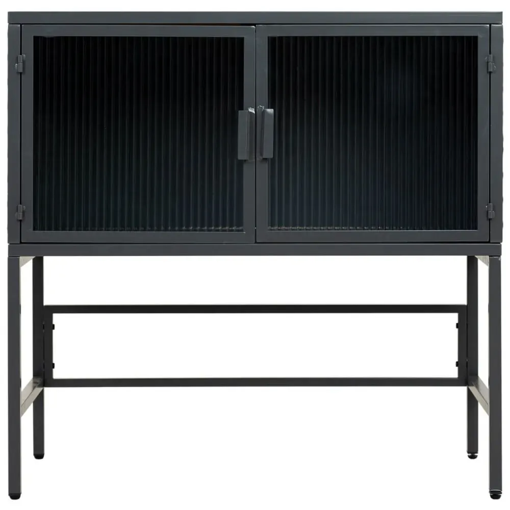 Illustration numéro 2 du produit Buffet en verre, métal et bois 2 portes, noir 80x38x80,5h cm