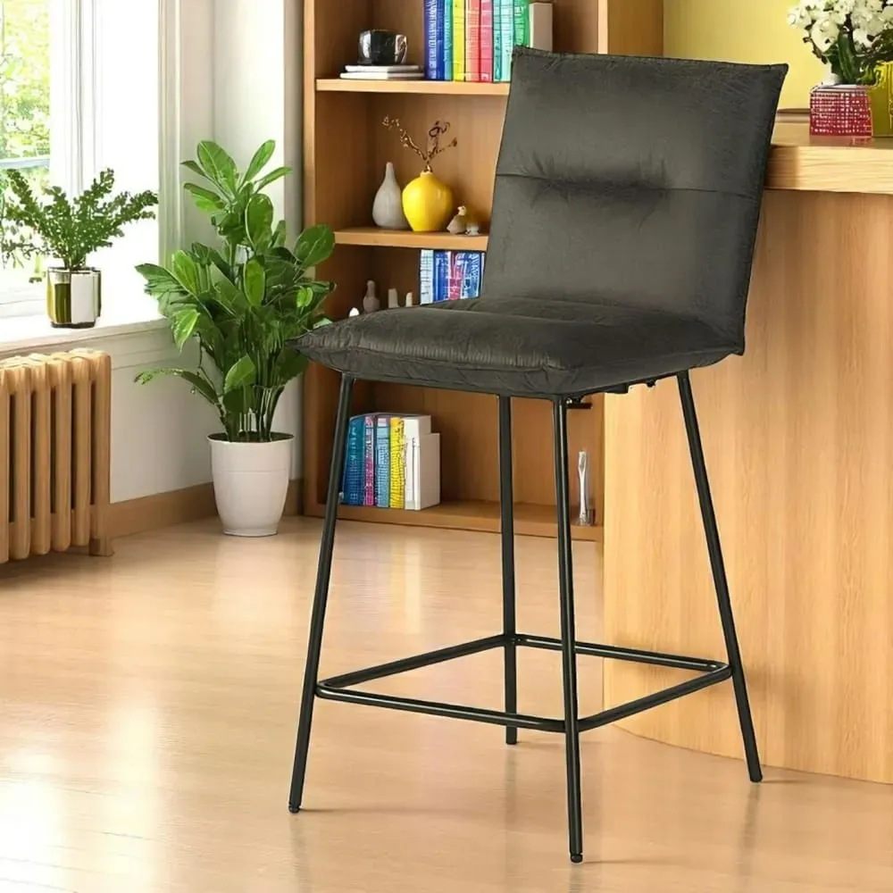 Illustration numéro 2 du produit Lot de 2 chaises de bar/ îlot en tissu gris