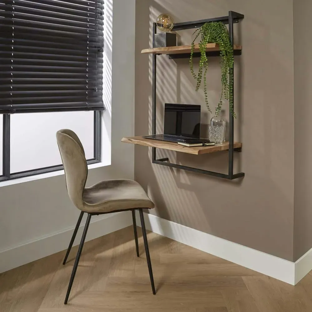 Illustration numéro 2 du produit Bureau mural 1 étagère bords naturels en acacia massif L65cm