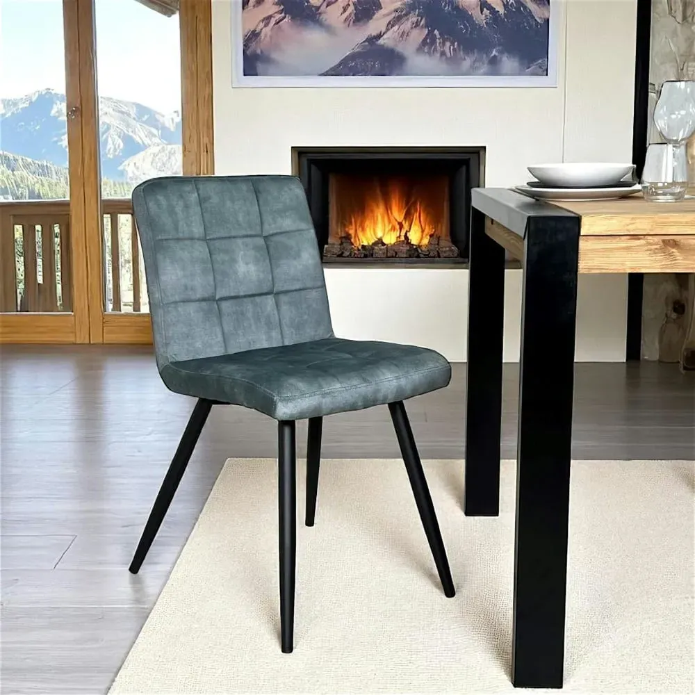 Illustration numéro 2 du produit Lot de 2 chaises en velours capitonné bleu pétrole design moderne