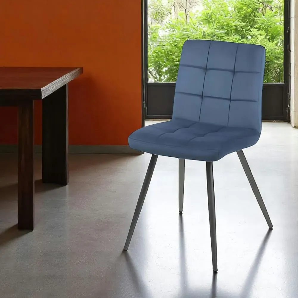 Illustration numéro 2 du produit Lot de 2 chaises en velours capitonné bleu design moderne