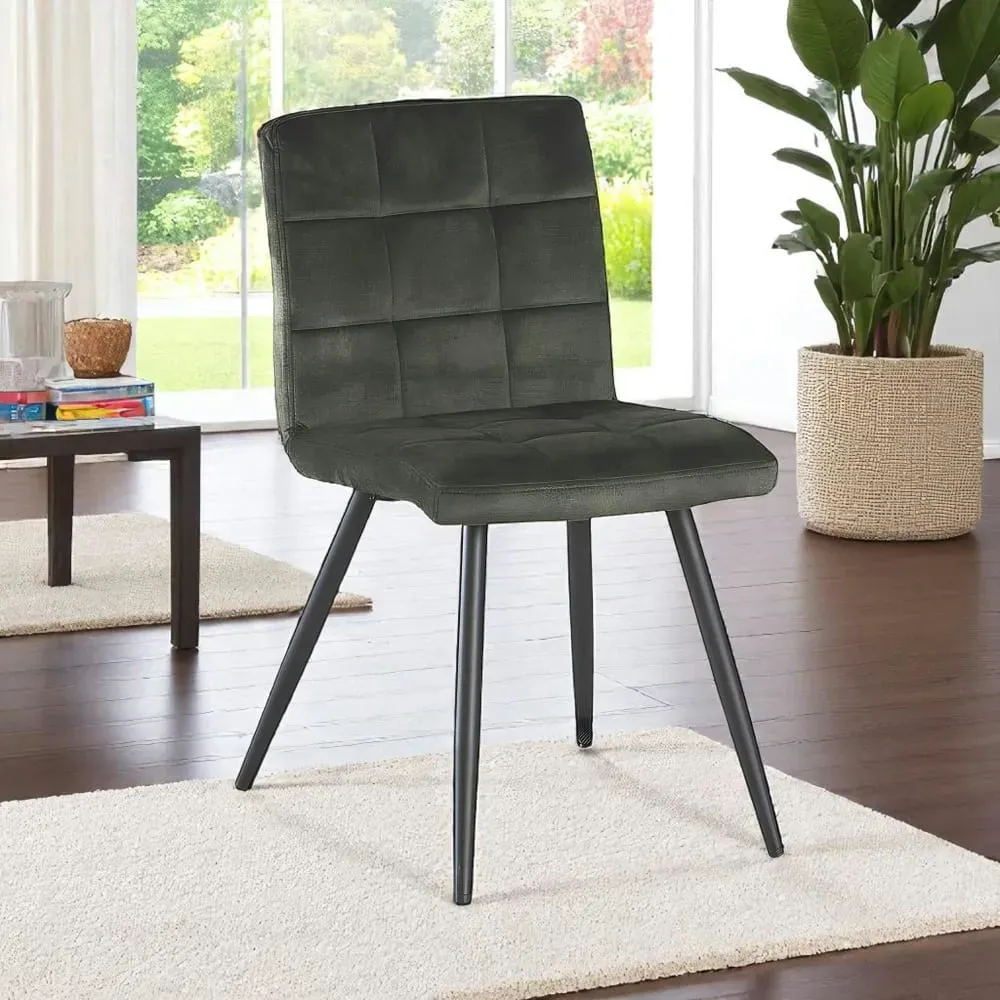 Illustration numéro 2 du produit Lot de 2 chaises en velours capitonné kaki design moderne