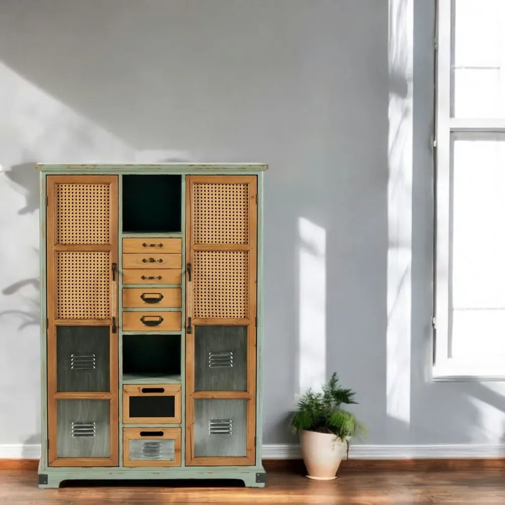 Illustration numéro 2 du produit Commode 2 portes 7 tiroirs en bois et métal style scandinave