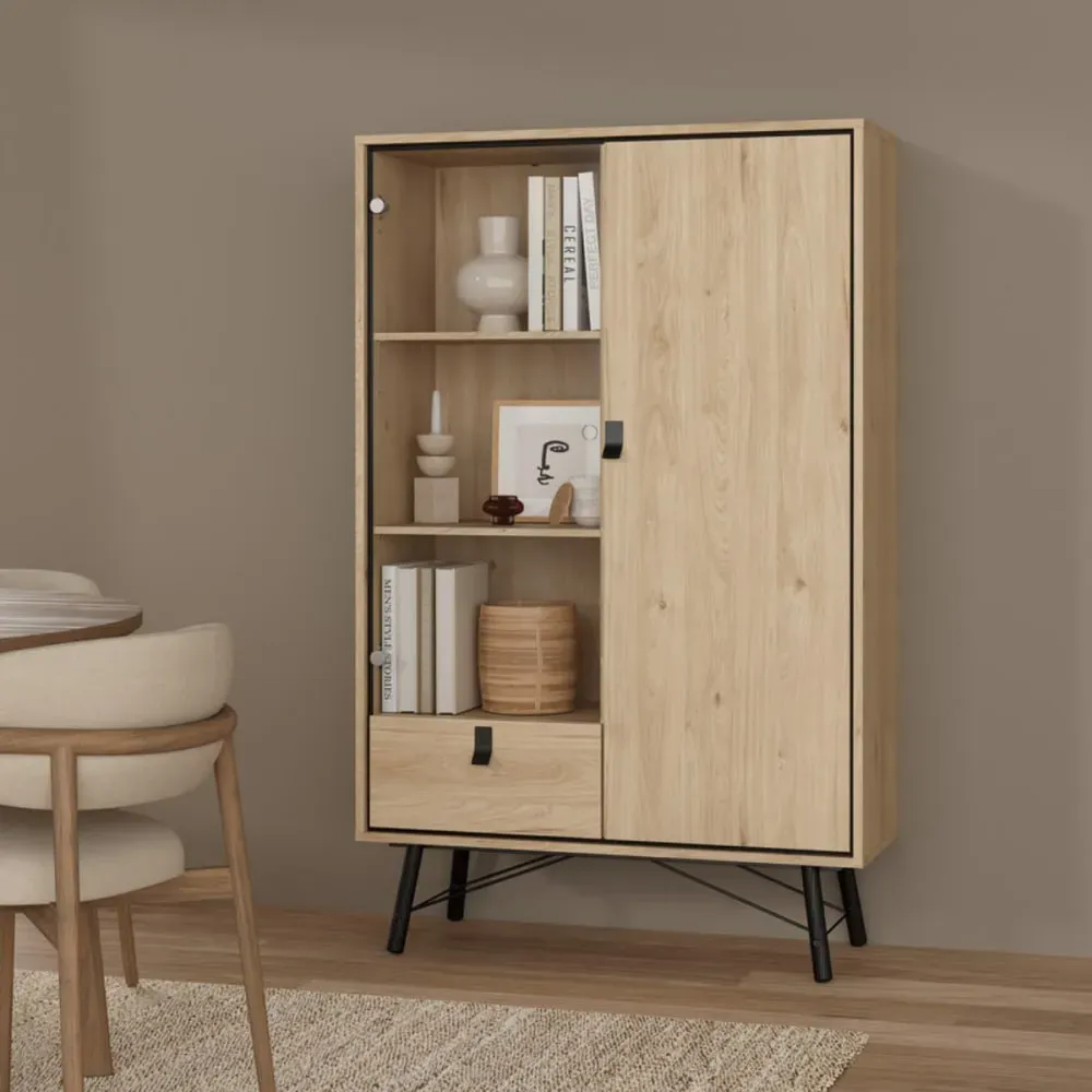 Illustration numéro 2 du produit Vitrine 2 portes dont 1 vitrée H161,8 cm - Effet Bois clair