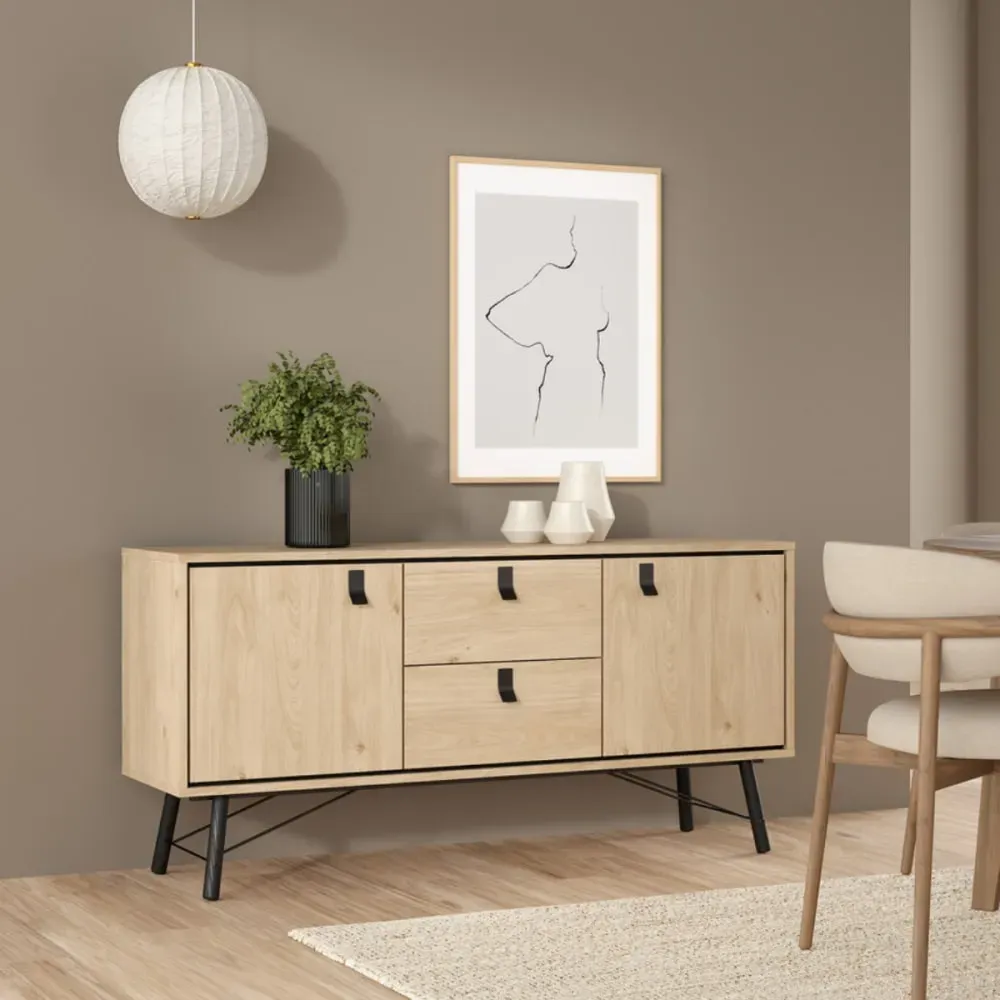 Illustration numéro 2 du produit Buffet 2 portes et pied en métal L150,3 cm - Effet Bois clair