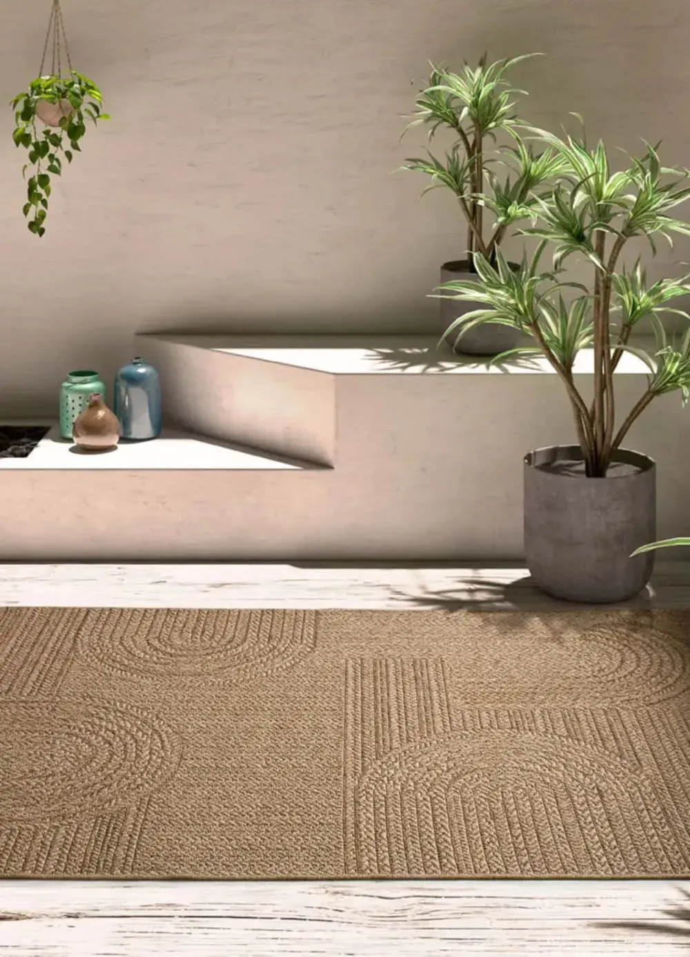 Illustration numéro 2 du produit Tapis d'extérieur effet jute marron clair 120x170 cm