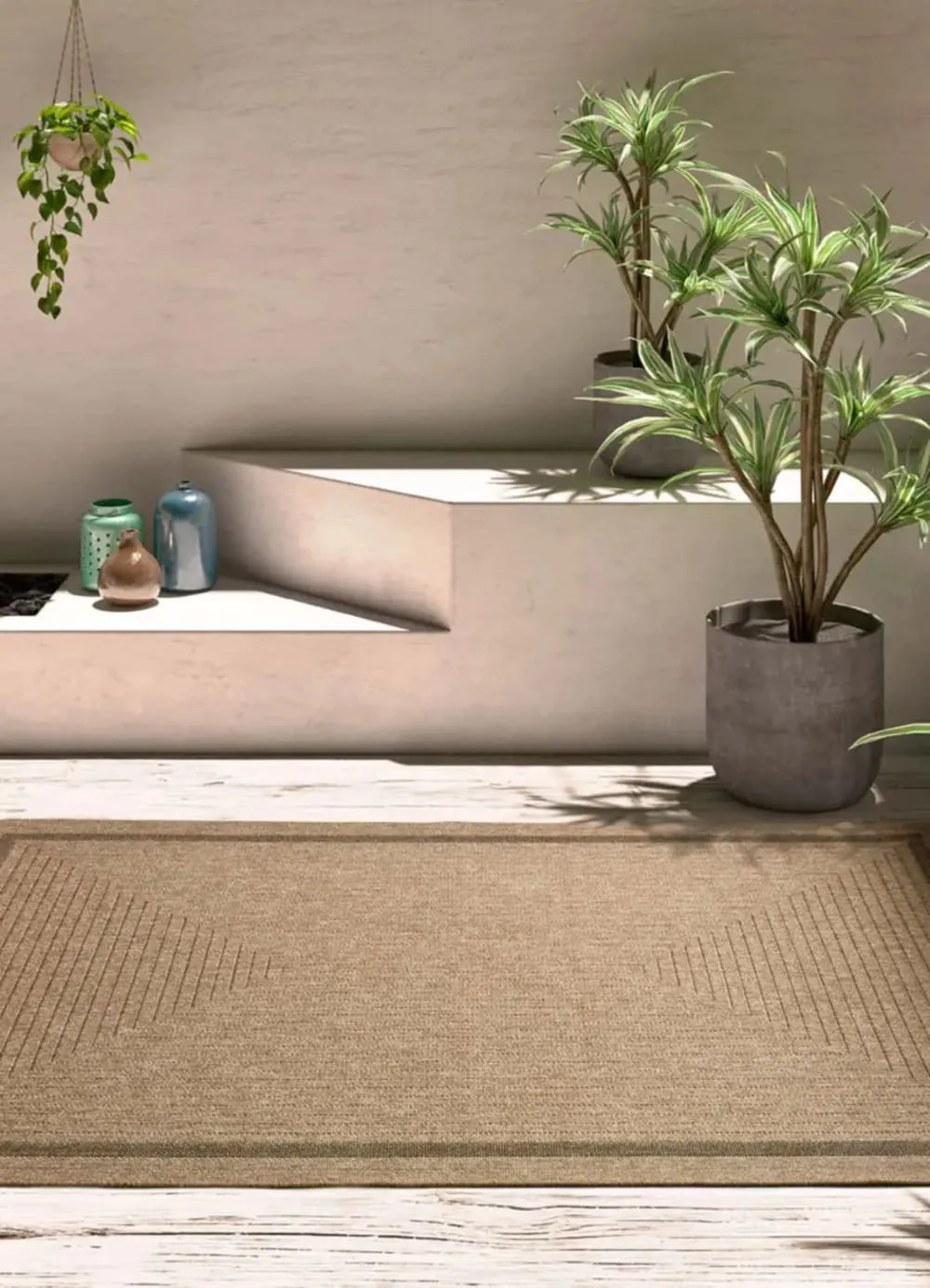 Illustration numéro 2 du produit Tapis d'extérieur effet jute marron clair 200x290 cm