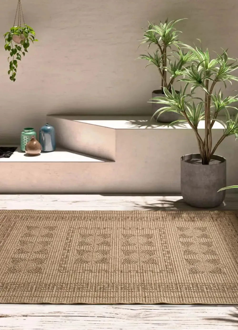 Illustration numéro 2 du produit Tapis d'extérieur effet jute marron clair 160x230 cm