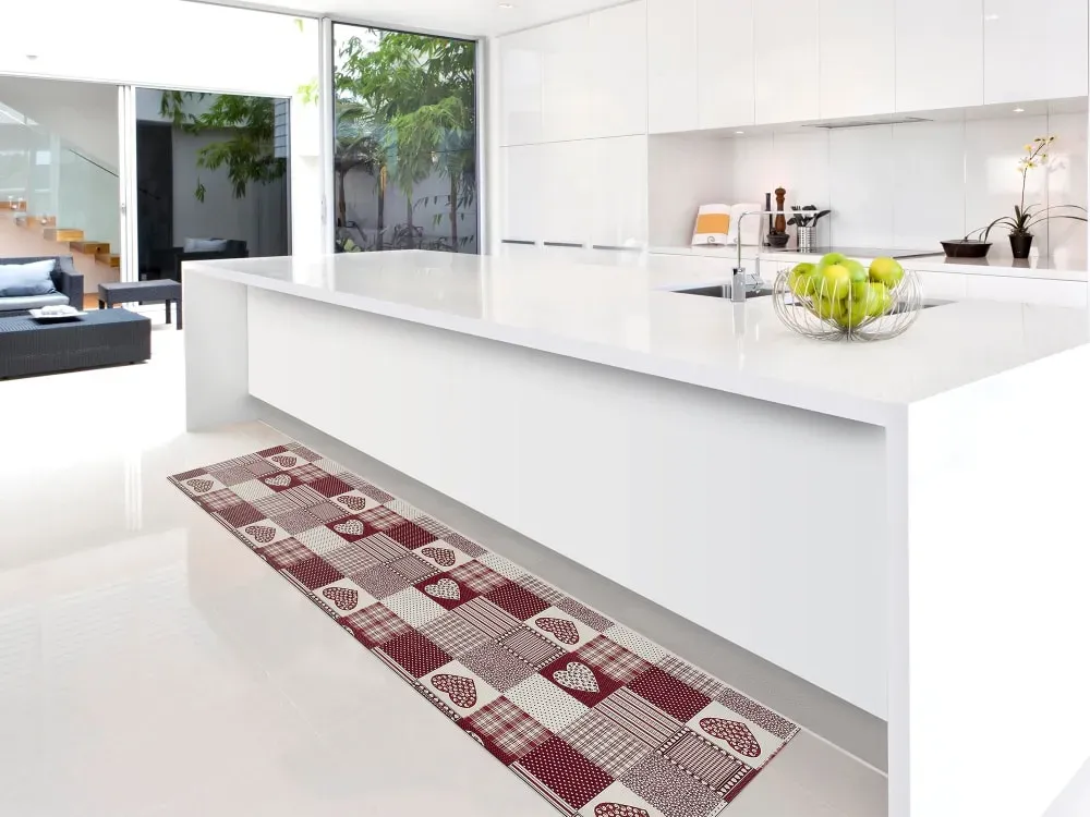 Illustration numéro 2 du produit Tapis de cuisine lavable patchwork rouge 48x200 cm