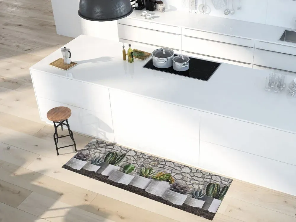 Illustration numéro 2 du produit Tapis de cuisine lavable fleurs gris/vert 52x200 cm