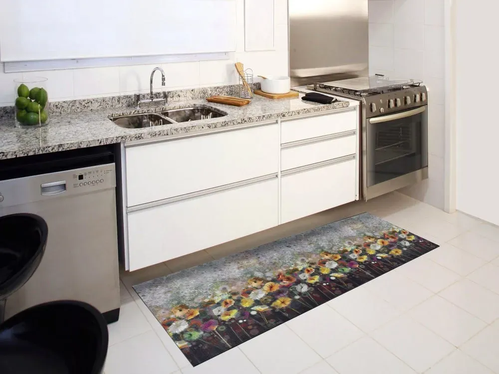 Illustration numéro 2 du produit Tapis de cuisine lavable fleurs multicolore 52x100 cm
