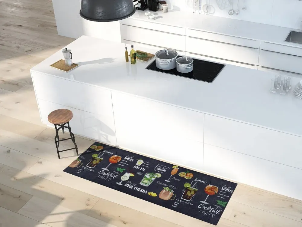 Illustration numéro 2 du produit Tapis de cuisine lavable cocktail noir/multicolore 52x100 cm
