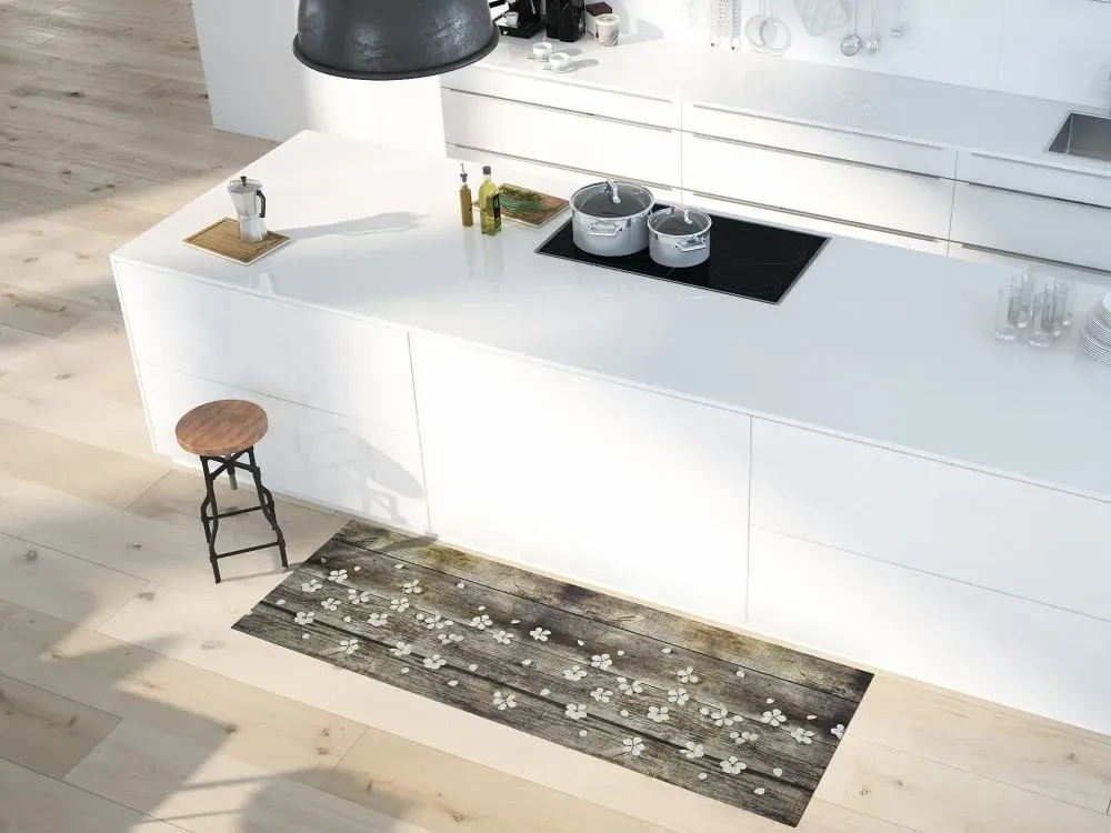 Illustration numéro 2 du produit Tapis de cuisine lavable fleurs marron 52x100 cm