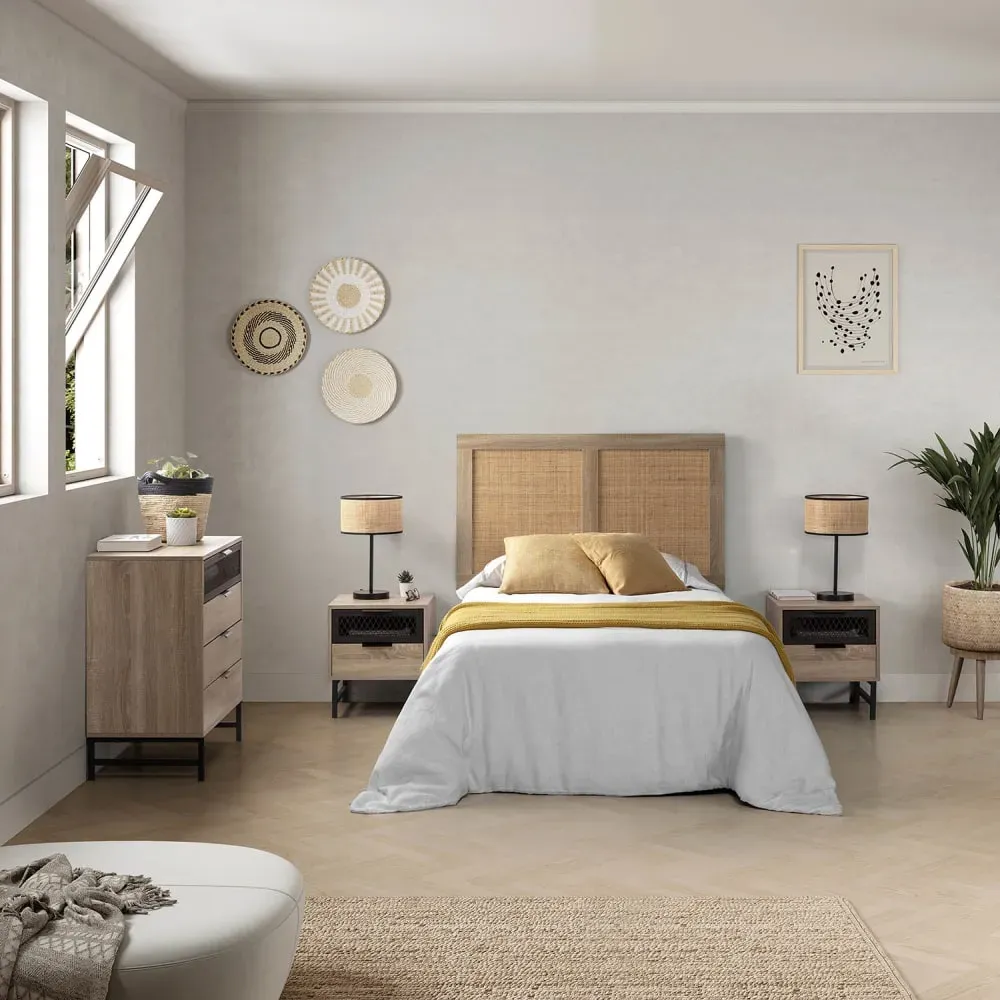 Illustration numéro 2 du produit Tête de lit 95 x 60 cm couleur chêne, rotin naturel