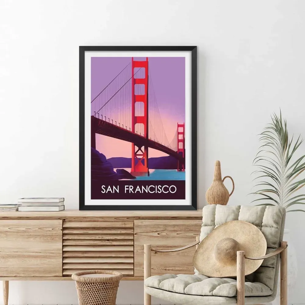 Illustration numéro 2 du produit Affiche ville le pont de San Francisco avec cadre noir 40x60  cm