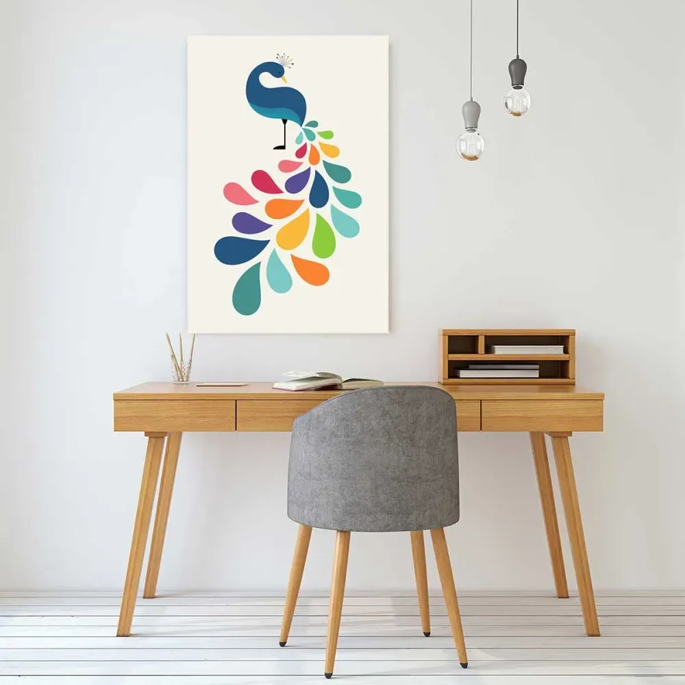 Illustration numéro 2 du produit Tableau paon coloré imprimé sur toile 40x60 cm