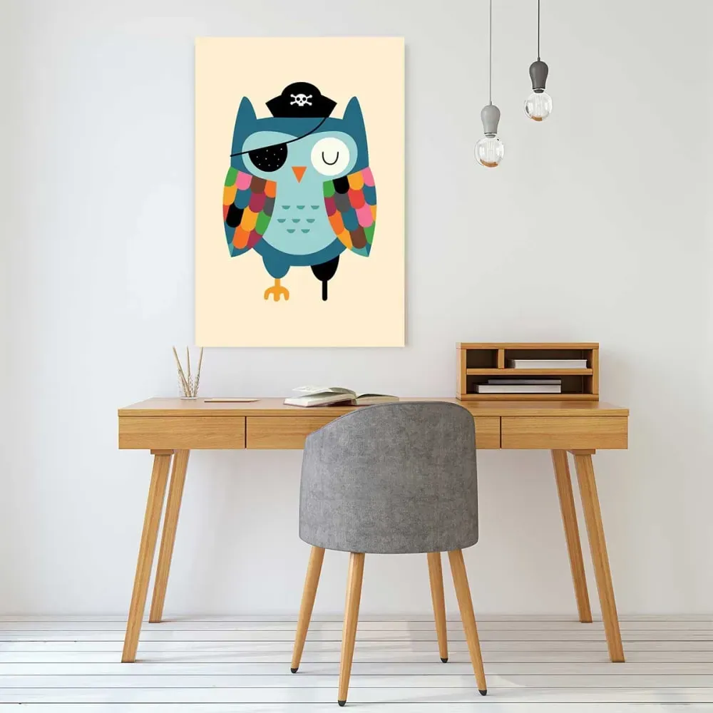 Illustration numéro 2 du produit Tableau capitaine hibou imprimé sur toile 40x60 cm