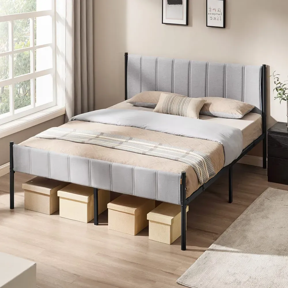 Illustration numéro 2 du produit Cadre de lit double 160 x 200 cm avec tête de lit rembourrée gris