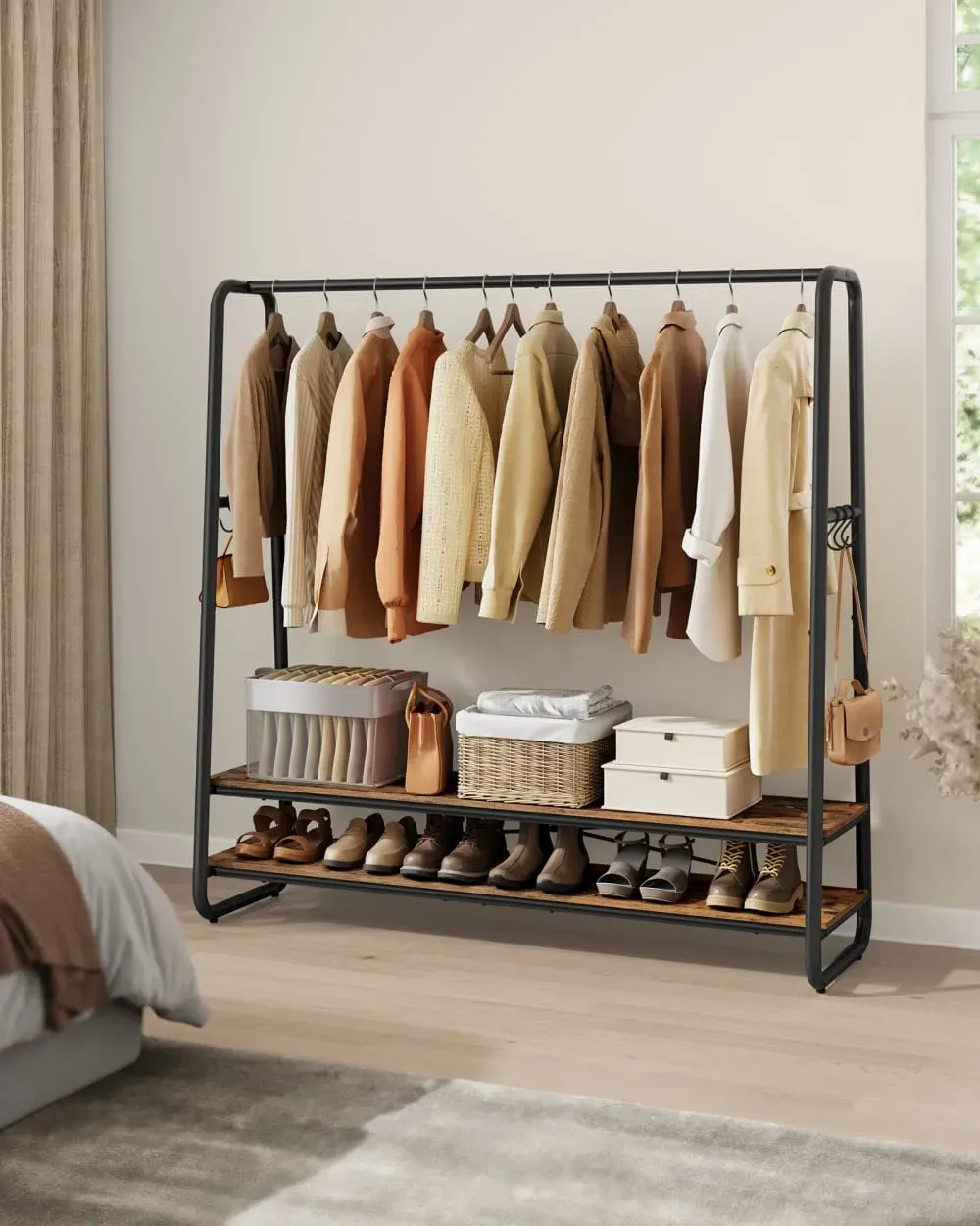 Illustration numéro 2 du produit Portant à vêtement avec 2 étagères 45 x 138 x 160 cm marron et noir