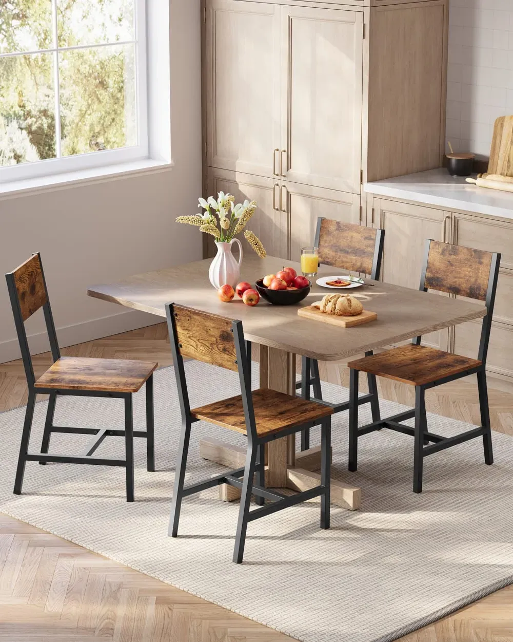 Illustration numéro 2 du produit Chaise salle à manger lot de 4 style industriel marron et noir