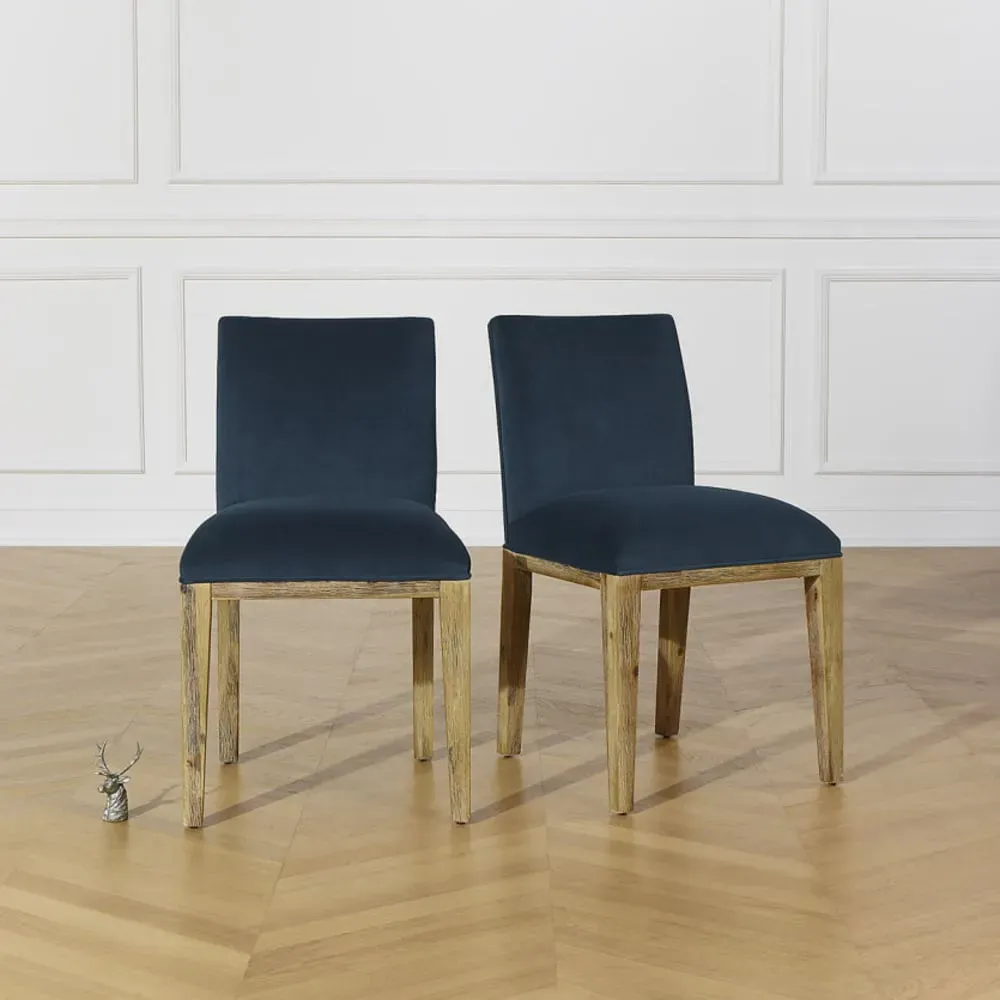 Illustration numéro 2 du produit Lot de 2 chaises en hévéa et velours bleu canard