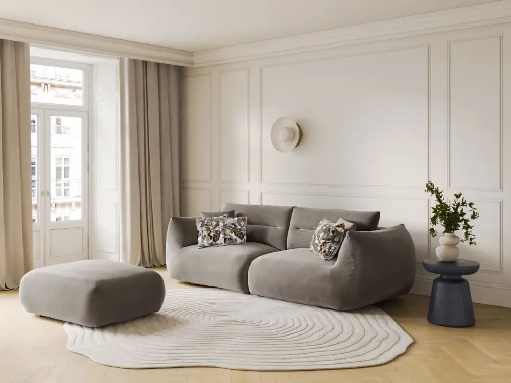 Illustration numéro 2 du produit Pouf en velours béton