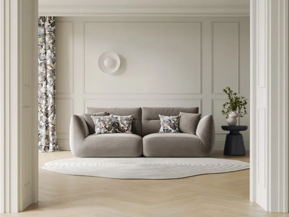 Illustration numéro 2 du produit Canapé modulable 3 places en velours béton